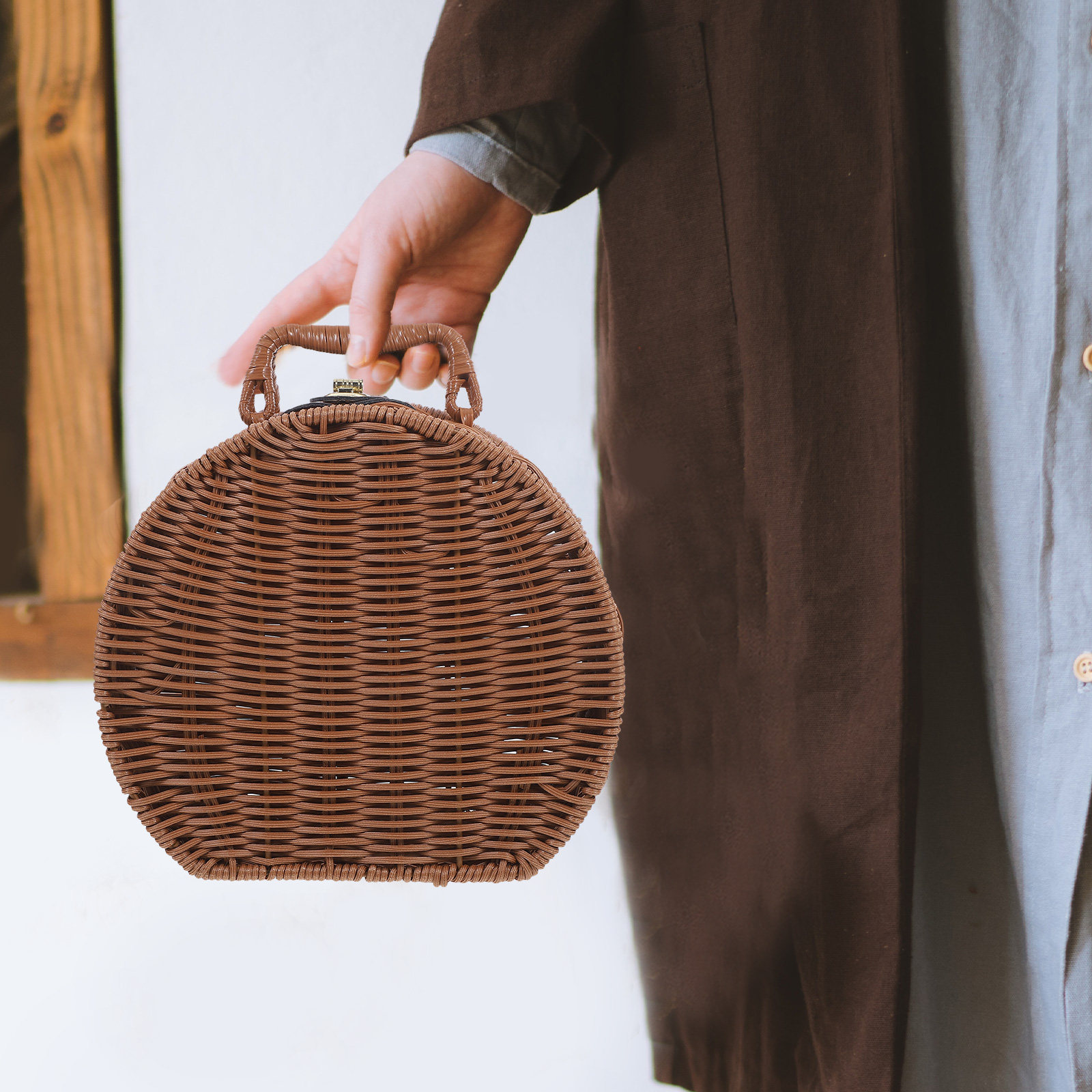 Vintage Photography Lighting - Light Blue Vintage Woven Suitcase Basket
