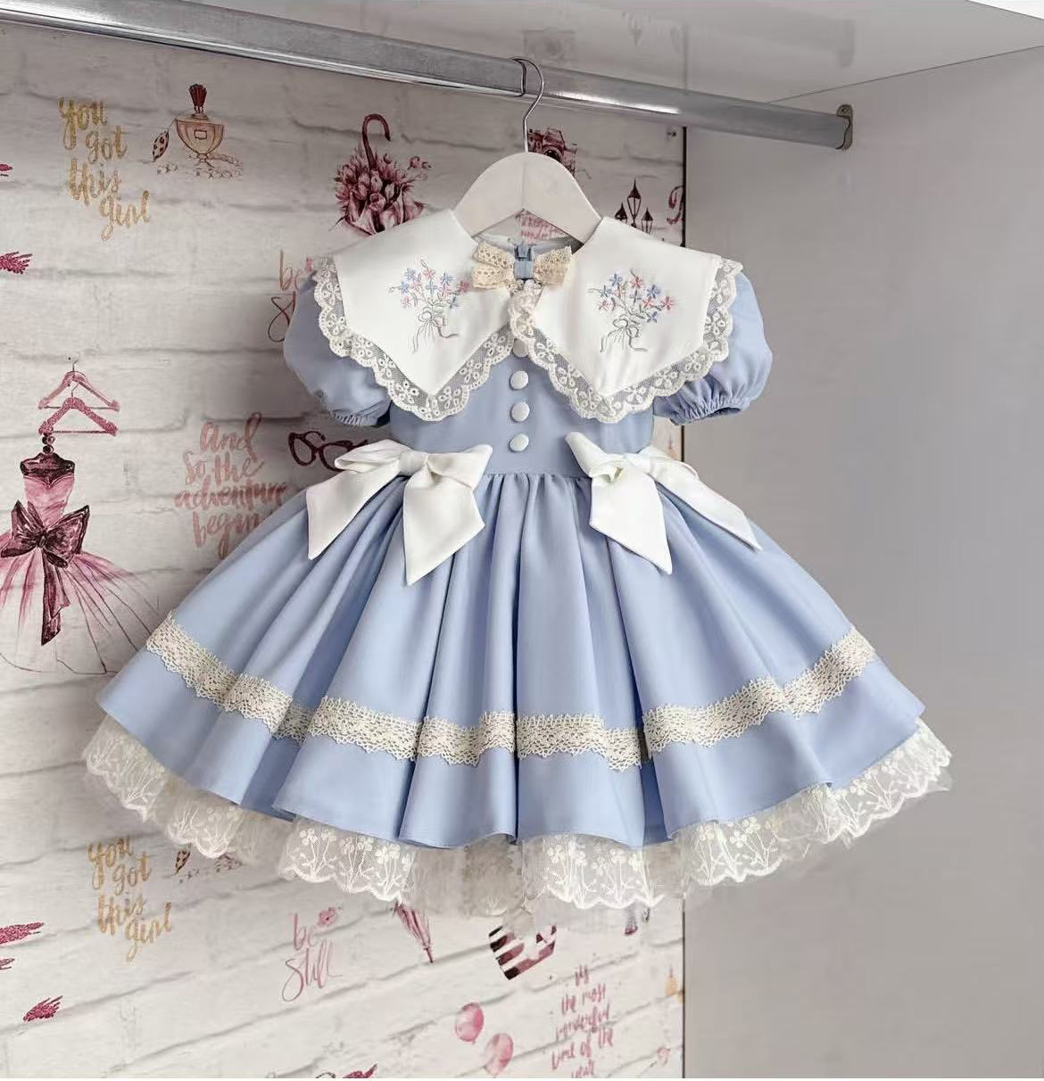 Vintage Photography Lighting - 0-12Y Baby Girl Summer Light Blue