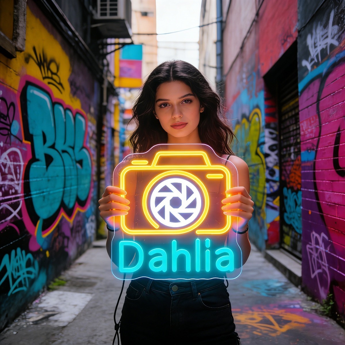Dahlia Camera Neon Light Sign  - Vintage Photography Lighting บทวิจารณ์และราคา