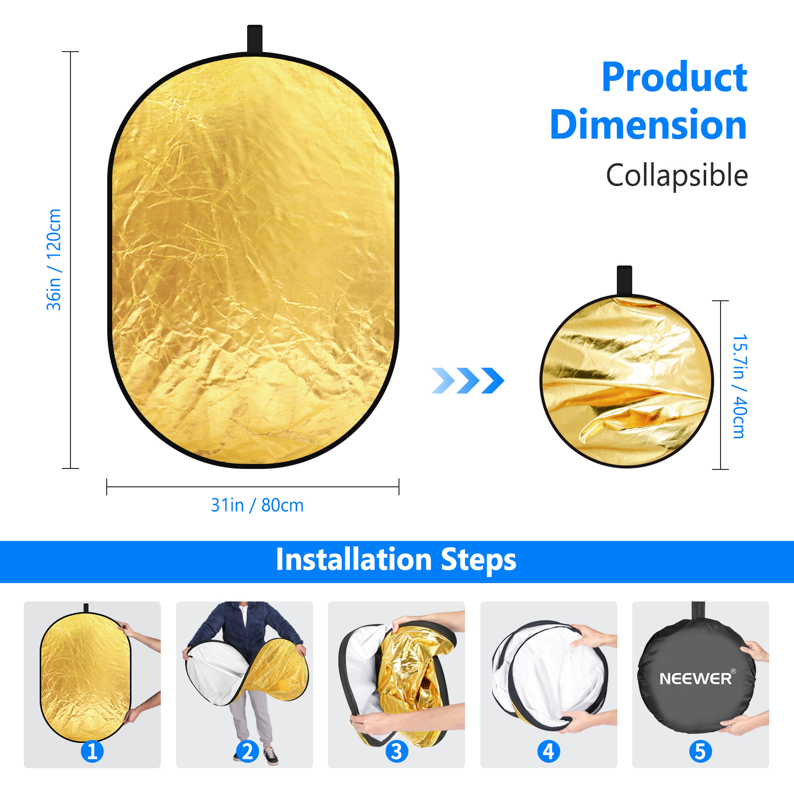 Neewer 5-in-1 Oval Professiona - Reflector Disc Silver บทวิจารณ์และราคา