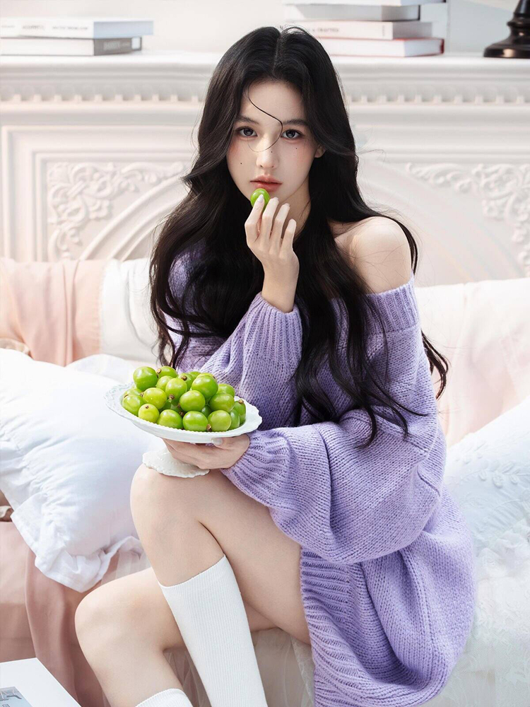 Autumn Winter Purple Sweater O - Photography Lighting Style บทวิจารณ์และราคา